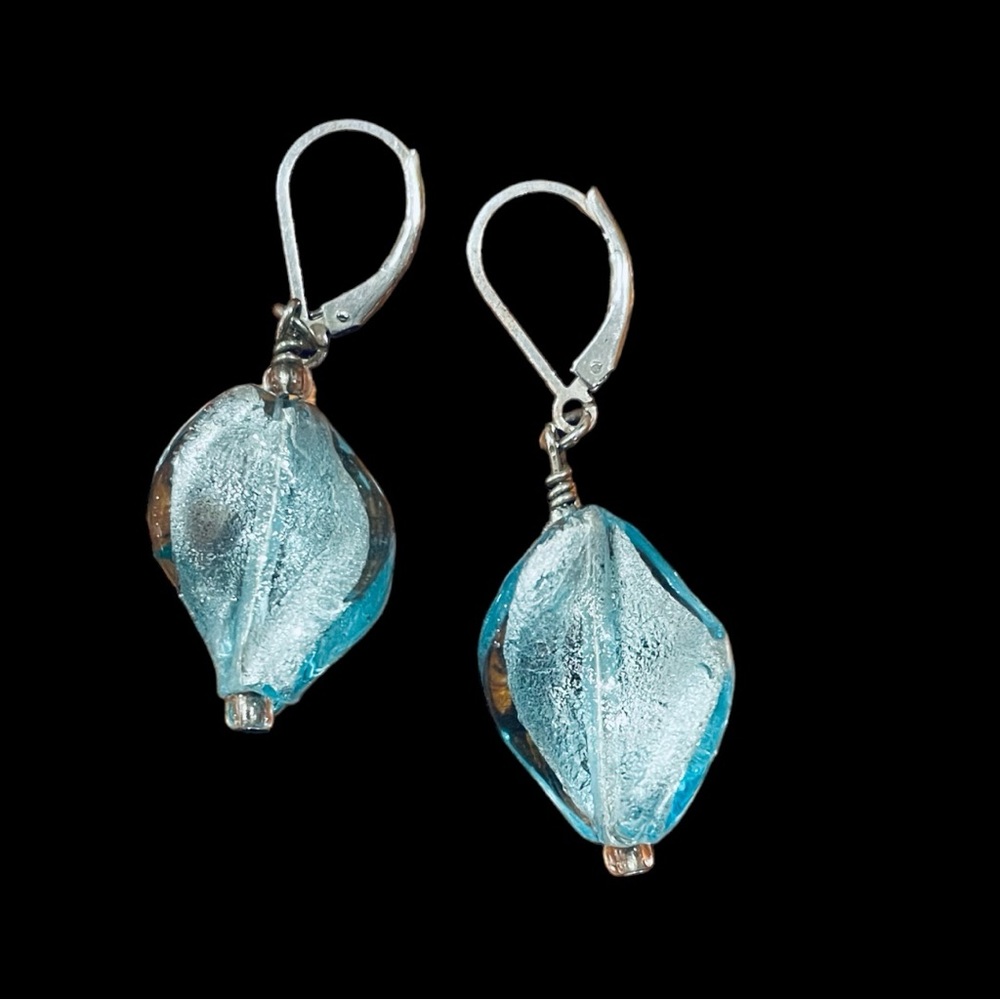Murano Glass and Sterling Aquamarine Twist Drop Earrings